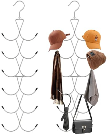 Portabagagli per Borse E Sciarpe, Organizer Per Sciarpe con 12 Ganci In Silicone, Pieghevole Salvaspazio Porta Foulard Da Armadio con Ganci Girevoli A 360° Per Scialli, Cinture E Cravatte