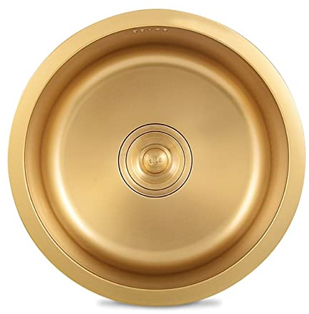 AYCDL Lavello da Cucina, Lavello in Acciaio Inox Dorato, Lavabo da Cucina Rotondo, Lavello Singolo 304 Sottopiano, Isola, Lavello Singolo, Mini Lavello Piccolo, Un C,One Color-15.7Inches