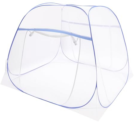 QIERF Moskitonetz Bett, Pop Up Mückennetz 200x180x145cm, Faltbares Insektenschutz für Doppelbett 360° Geschlossen, Dreifachtür mit Reißverschluss Ideal für Zuhause, Reise und Camping
