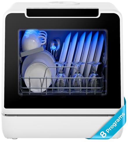 EUHOMY Countertop Dishwasher Portable, 8 Programs Mini Dishwasher with 5L Built-in Water Tank and Inlet hose, No Hookup Needed, Dish Washer with Self Clean/Baby Care/Air Dry, for Apartments & RVs