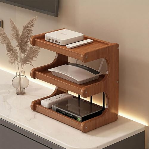 GSATREY WiFi Router Storage Cabinet, Desktop Storage Rack, Wall Mounted Hide Router Decor, with Ventilation & Cord Management, Stylish Design, for Office and Home(Brown,30 * 35cm/11.8 * 13.8in)
