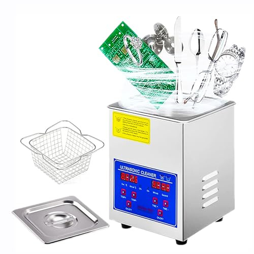 Pulitore a ultrasuoni Digitale, Kit Lavatrice in Acciaio Inossidabile da 2 Litri, pulitore a ultrasuoni Professionale per Parti da 60 W, temporizzazione da 0 a 30 Minuti, per Oggetti, inclus