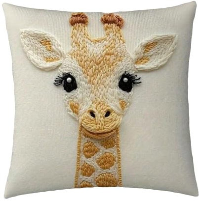 TROYSINC 2er Set Kissenbezüge, Niedliche Tiere Muster Wurfkissenbezüg, 2D Esel Alpaka Bergkühe Giraffe Dekorative Kissenbezüge 45x45cm (Giraffe)