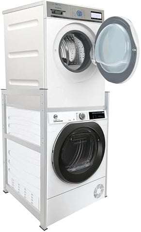 QUICK STAR Waschmaschinenregal 74x65x111cm Weiss | Regal Gestell für Waschmaschine und Trockner Übereinander | Standregal Badezimmer Waschmaschinenschrank Keller