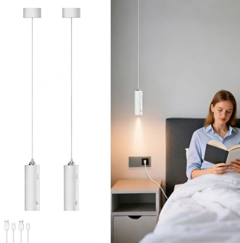 KZT 2er-Pack Akku-LED-Pendelleuchte, Touch-dimmbar, 3000K, Weiß