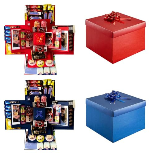 2 Stück Geschenkbox mit Deckel, Geburtstag Männer Frauen | 5-lagige Explosionsbox, kreative Überraschungsbox aus Karton, Pop up Geschenk