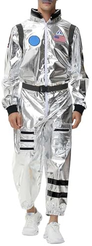 RUITOTP Halloween-Astronautenkostüm für Erwachsene, Herren, silberner Raumanzug, Raumfahrer-Overall, Piloten-Outfit für Verkleidungsfestivals, Cosplay-Partys (groß)