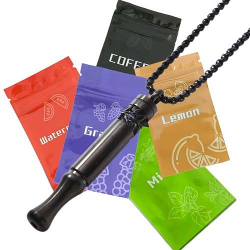 Stress Relief Atemkette Schwarz, Atemtrainer Halskette mit 5 Aromenfiltern, Achtsamkeits Hilfsmittel für Erwachsene, Meditationspfeife Atemhalskette, Tragbarer Inhalator für Meditation & Entspannung