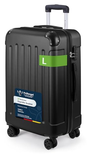 YONSLY Trolley Koffer, Reisekoffer Suitcase, Rollkoffer Handgepäck, Hartschalenreisekoffer, Teleskopkoffer mit 4 Rollen 360°, Zahlenschloss, Gummigriff für Tourismus, Reisen(L, Schwarz)