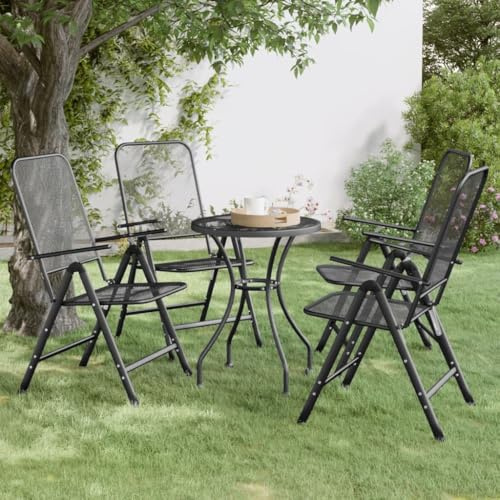 ULUYYUC Klappbare Gartenstühle Anthrazit 4er Set 56,5 x 61 x 106 cm Eisengestell 7-Fach verstellbare Rückenlehne platzsparend faltbar für Balkon Terrasse Camping Outdoor Lounge