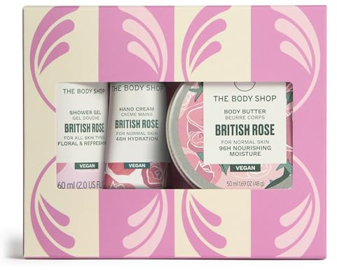British Rose Mini Gift Set, 3-Piece Full-Size Body Care (Worth £17.5) | Shower Gel 60ml, Body Butter 50ml and Hand Cream 30ml, for Moisture and Softening Glow, by The Body Shop