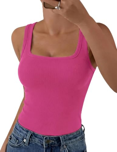 Aottori Canotta Donna Scollo Quadrato Aderente Slim Fit | Estiva, Canottiera, Elegante Basic, Tank Top, Senza Maniche, Sottogiacca a Maglia Casual Sexy