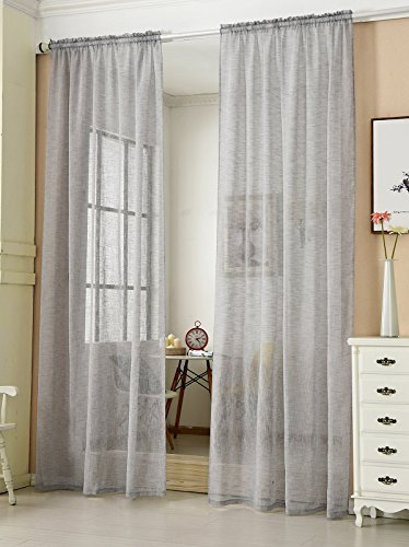 WOLTU Gardinen, Vorhänge für Wohnzimmer Kinderzimmer Schlafzimmer, mit Kräuselband, Leinenoptik, Halbtransparent Voile, 140 x 245 cm, Hellgrau