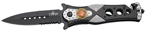 THIRD Sicherheits-Assistentes Messer K2775GYS Emblem Marines mit Säge und Nylon-Etui, Klinge 10,1 cm Edelstahl, Griff 12 cm