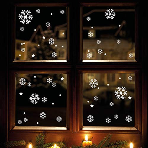 Wandtattoo-Loft XXL Fensterbild Schneeflocken 120 x Aufkleber im Set – WIEDERVERWENDBAR - Schneeflocken, Sterne und Punkte Fensteraufkleber/Fensterbilder/Fensterdeko Set