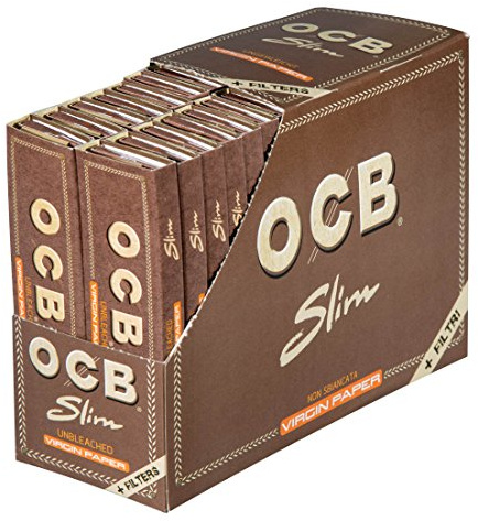 OCB Virgin King Size Papers + Tips Slim Unbleached 2 Boxes (64 Booklets)
