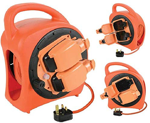K M Electronics® 2 Gang Double Socket Outdoor Garden Extension Cable Reel Heavy Duty Orange 20M
