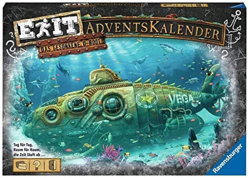 Ravensburger EXIT Adventskalender 2020 - Das gesunkene U-Boot - Ideal für Escape Room-Fans: 24 spannende Rätsel für Kinder ab 10 Jahren, Jugendliche und Erwachsene, 18955