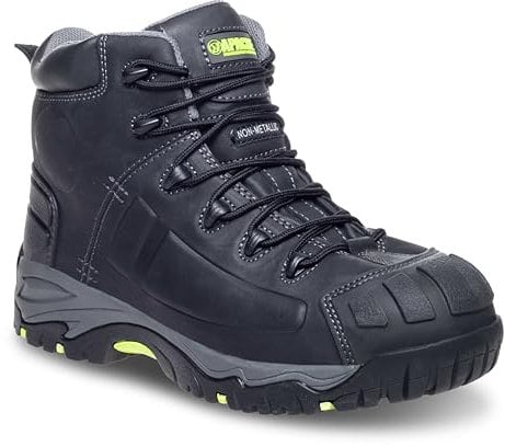 Apache Workwear Men's Mercury Safety Boot | UK Size 9 | Composite Toe Cap and Midsole Protection | Black Leather Non Metallic Shoe | Comfortable Padded Collar and Tongue
