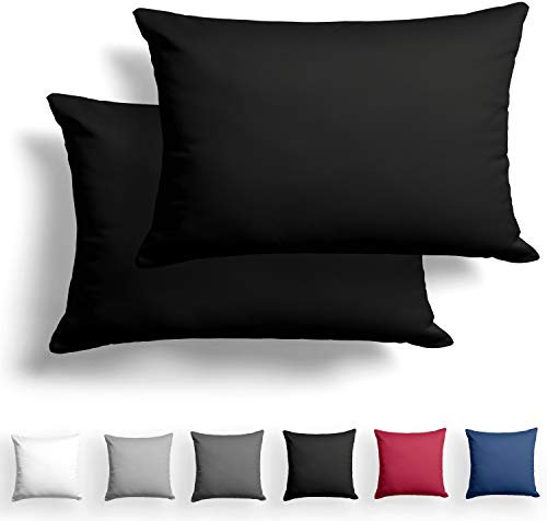 Alreya 2er-Set Mako Satin Kissenbezug 40 x 60 cm - 100% Baumwolle mit YKK Reißverschluss, Superweicher Kopfkissenbezug, Kissenhülle, Oeko-TEX® Standard Zertifiziert, Schwarz, nur Kissenbezug