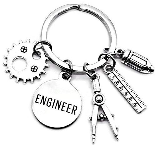 Ingenieur Schlüsselanhänger Maschinenbauingenieur Design Engineering Graduation Gear Charm Lineal Kompass Bleistift Ingenieur Lehrer Geschenk Mathematik Bauingenieurwesen Schlüsselanhänger Silber,
