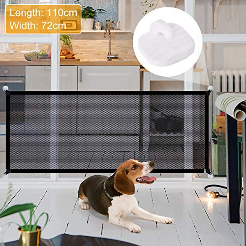 Vockvic Puerta mágica para Mascotas, Barrera Seguridad Perros Plegable, Puerta Extensible de Perro para Escaleras, Ideal para Perros Gatos Escaleras en Interiores y Exteriores (110 * 72cm)