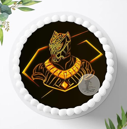 Für den Geburtstag ein Tortenbild, Zuckerbild mit dem Motiv: Black Panther, Essbares Foto für Torten, Fondant, Tortenaufleger Ø 20cm, 0404w