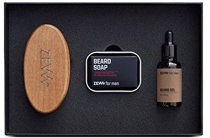 ZEW FOR MEN Schlichtes Holzfäller-Set, inklusive Bartbürste, Bartöl und Bartseife
