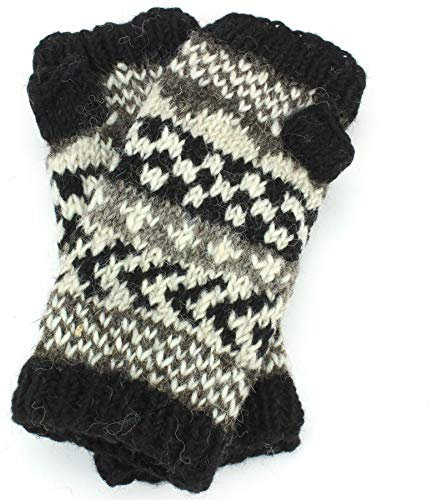 Armwärmer aus Wolle, handgestrickt in Nepal, Schwarz , Einheitsgröße