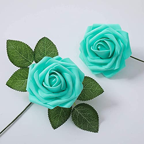 PIQIUQIU 25 Rose Artificiali in gommapiuma, Fiori Artificiali, per Matrimonio, Bouquet da Sposa, Decorazione per la casa 8cm (Tiffany)