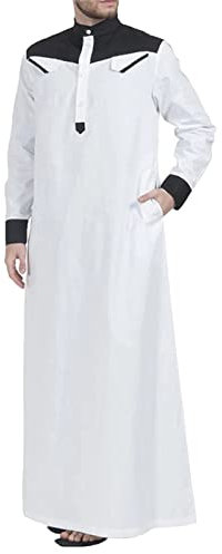 YAODAMAI Muslimische Robe für Herren, lockerer Kragen im Nahen Osten, kontrastierende Farbe, Lange Ärmel, Einteilige Robe im ethnischen Stil