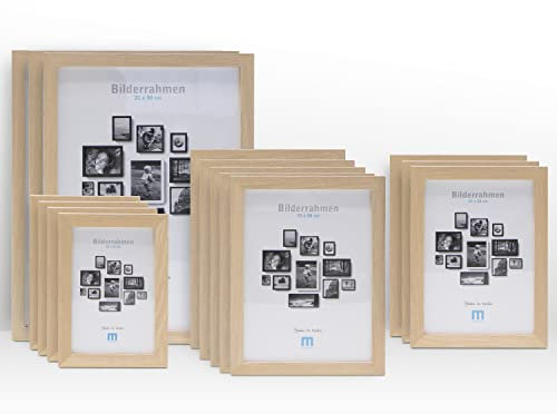 15 tlg. Foto Bilderrahmen-Set in Natur in verschiedenen, unterschiedlichen Größen. Für Fotowände & Bilderwände mit Naturoptik Bilderrahmen, Hochformat & Querformat geeignet. Von 10x15cm bis 21x30cm