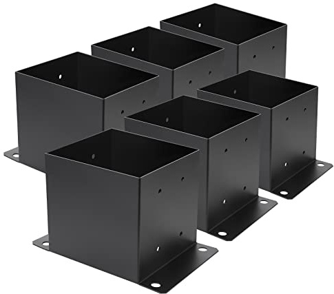 6X 6 Post Base 6 PCS,Inner Size 5.6x5.6Deck Post Base,Heavy Duty Metal Black Powder Coated Post Brackets,for Pavilion Deck Railing Support Deck Base Plate, Support Bolt Down (6PCS)