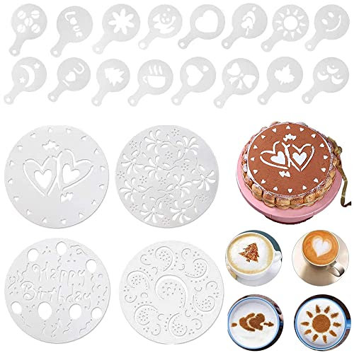 SSyang 20 Stück Blume Herz Spray Schablonen,Kuchendekoschablonen Set Kaffee Cappuccino Schablonen Kuchen Schablone,für DIY Zuckerpulver Sieb Gebäck Backwerkzeuge, 20CM