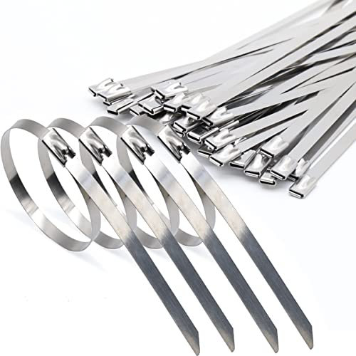 Attaches de câble Robustes 4,6x400mm, Collier de serrage inox en Acier Inoxydable Serre-câbles Acier Autobloquante (50 Pièces)