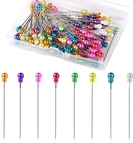 200 Stück Stecknadeln mit Farbigen Köpfen, 55mm Lang Gerade Stecknadeln für Corsage Kürbisform Dekorative Nähen Pins für Corsage Blumenstrauß Stoffnähen Schneidern