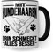 Hunde Tasse Geschenk, Mit Hundehaaren drin schmeckt alles besser Geschenkidee Hundebesitzer Kaffee-Becher Kaffeetasse Teetasse Hundehalter Hund Tasse mit Spruch lustig (Weiß/Schwarz)