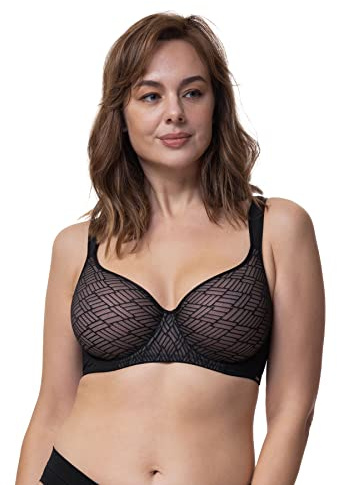 Leichter Comfort T-Shirt BH für Damen, mit atmungsaktiven Spacer Cups, gepolsterten Trägern, Full Cup Bügel-BH, Leila D001725, Schwarz Elfenbein Weiß