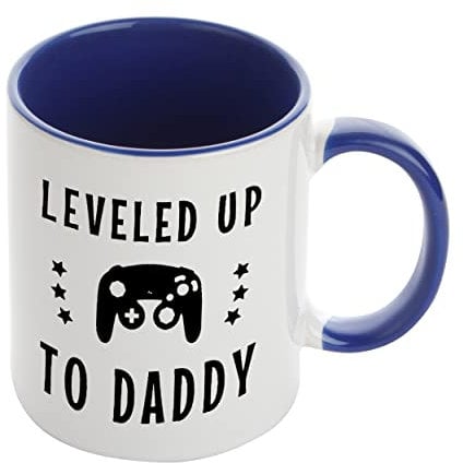 New Dad Gift, New Daddy Gift, Dad to Be, Future Dad Gift, Leveled Up to Daddy, Dad Coffee Mug, First Time Dad Gift, First Father's Day Gift Tea Mug 11oz Inside Coloured Ceramic Mug. (Navy Blue)