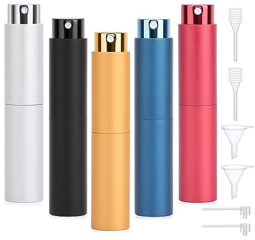 Segbeuaty Atomizador Perfume Recargable, 5 Piezas Frasco Perfume 10ml, Recargador de Perfume, Botella de Perfume Viaje, Pulverizador Perfume para Mujeres, Hombres