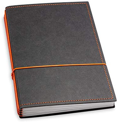 X17-A5 Terminplaner/Organizer 2024-2025 | 18-Monats-Kalender | schwarz + orange, vegan! Deutsches Zellulose-Material. Austauschbare Hefte: Wochenkalender Classic + 2 Hefte (blanko, gepunktet)