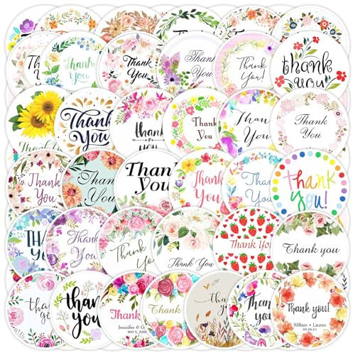Lamkrtlp 50x Danke Aufkleber, 5,5 cm Runde Papieraufkleber Etiketten, Aufkleber floral, Selbstklebend, ablösbare Sticker, Dankeschön Etiketten Thank You Sticker für Backen Geschenktüten Flasche