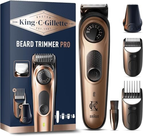 King C. Gillette Men's Electric Beard Trimmer PRO, Electric Razor for Men With Precision Wheel For 40 Beard Lengths, Lifetime Sharp Blades, Washable Head & Combs, With 2 Different Combs For All Beards