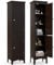 RELAX4LIFE Bathroom Tall Cabinet, Double-Door Slim Storage Cupboard with 5-Tier Shelf, Floor-Standing Tallboy Unit Cabinet for Bathroom Living Room (3-Level Adjustable Shelf, 38x33x160cm, Brown)