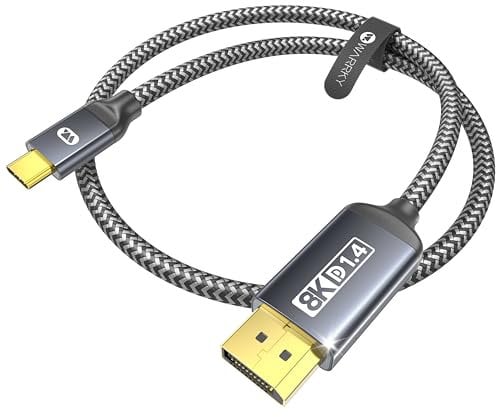 WARRKY 8K@60Hz USB C auf DisplayPort Kabel 1M [Vergoldet, Aluminium, DP1.4] 4K@240Hz, 2K@240Hz, Thunderbolt 3/4 zu DisplayPort, Kompatibel mit MacBook Pro/Air, iPad Pro, Mac Mini, iPhone 15 Serie