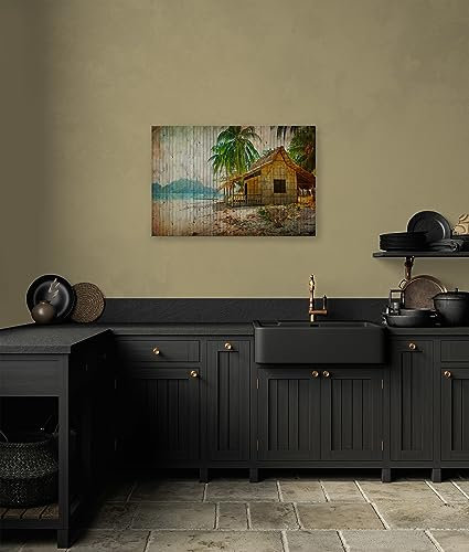 A.S. Création Leinwandbild Strand Meer in Holz-Optik - Kunstdruck braun beige - 90x60 cm Querformat - Moderne Wanddekoration Schlafzimmer Wohnzimmer Küche - Bild auf Keilrahmen