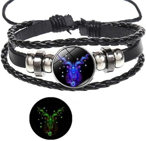 Ashopfun Zodiac Signs Spirit Bracelet,Handmade Woven Multilayer Adjustable 12 Constellation Zodiac PU Leather Bracelets Unisex,Glow in the Dark Zodiac Jewelry Gifts For Women Men (Capricorn)
