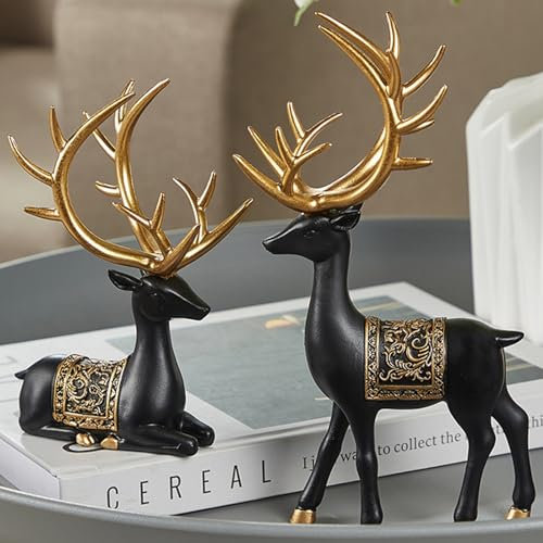2 Stück Weihnachts-Rentier-Figuren-Dekoration, Stehendes Und Sitzendes Rentier, Weihnachts-Hirsch-Dekoration Für Den Innenbereich, Feiertags- Und Weihnachtsdekoration Für Zuhause,Black