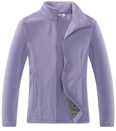 33,000ft Damen Fleecejacke mit Durchgehendem Reißverschluss Stehkragen Damen Leichte Fleece Jacke Outdoor Damenjacke für Wandern und Freizeit,Hellviolett XL