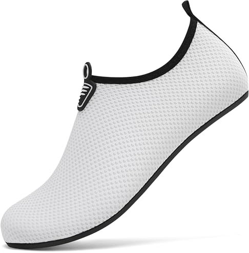 RUOMU Badeschuhe Herren Damen Wasserschuhe Schnell Trocknend Schwimmschuhe Barfußschuhe rutschfeste Leicht Aquaschuhe Strandschuhe fur Männer Frauen,Weiß 39 EU